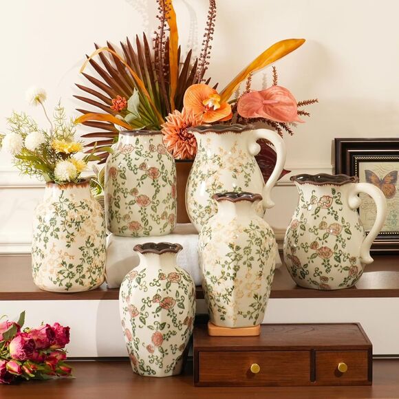 8.2 Inch Hand-Painted Roses With Ice Crackle Glaze Finish Vintage Ceramic Vase - Picture 5 of 5